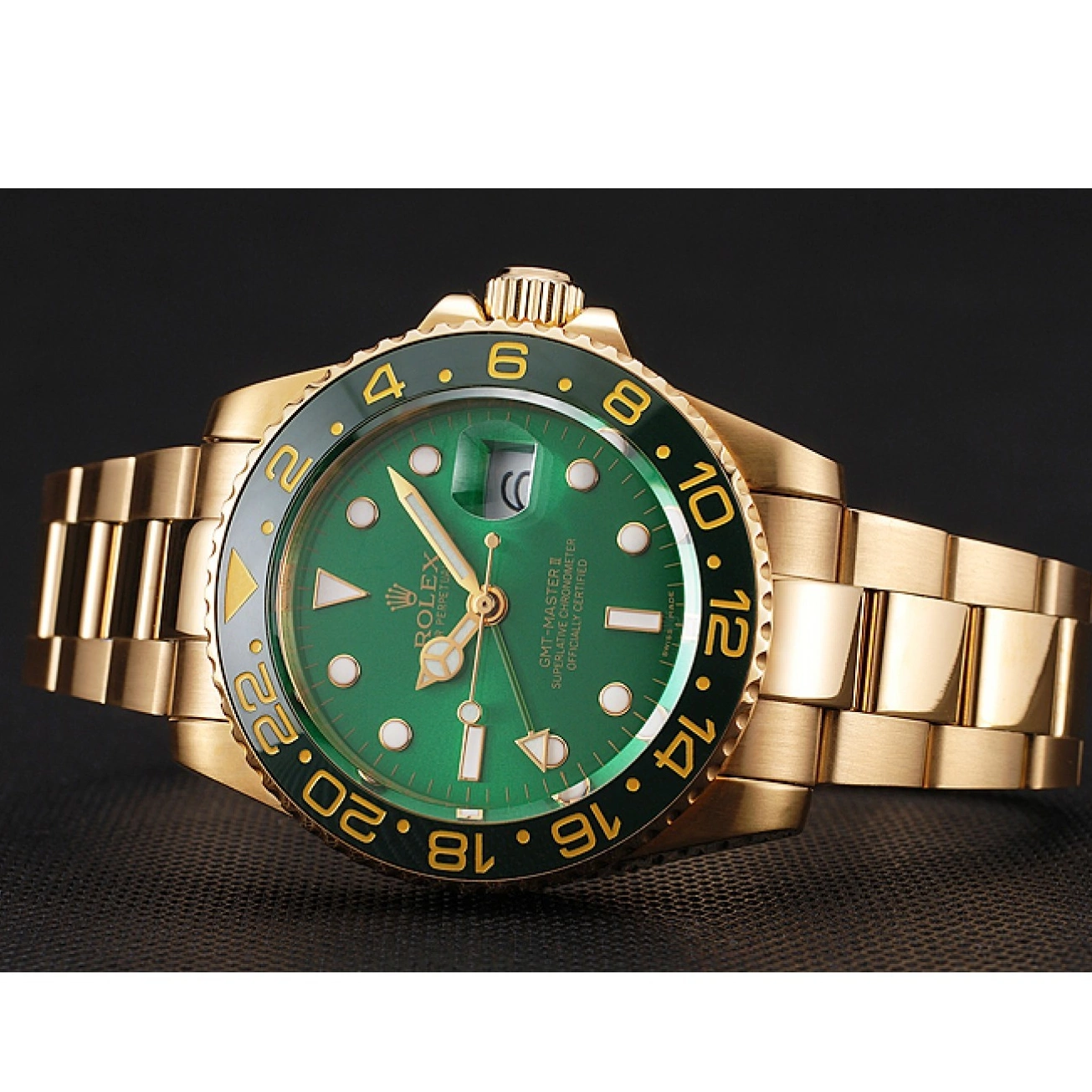 AAA Replica Watches Green And Swiss Dial Case 1453750 Bezel II And Bracelet Gold GMT Rolex Master 0729